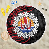 Tahitian Coat Of Arm and Tiare Flower Beach Blanket Polynesian Tribal Tattoo LT9 One Size 150cm Black - Polynesian Pride