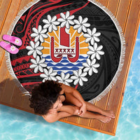 Tahitian Coat Of Arm and Tiare Flower Beach Blanket Polynesian Tribal Tattoo LT9 - Polynesian Pride