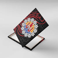 Tahitian Coat Of Arm and Tiare Flower Canvas Wall Art Polynesian Tribal Tattoo LT9 With Frame Black - Polynesian Pride