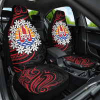 Tahitian Coat Of Arm and Tiare Flower Car Seat Cover Polynesian Tribal Tattoo LT9 One Size Black - Polynesian Pride