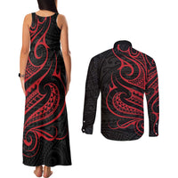 Tahitian Coat Of Arm and Tiare Flower Couples Matching Tank Maxi Dress and Long Sleeve Button Shirt Polynesian Tribal Tattoo LT9 - Polynesian Pride