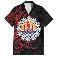 Tahitian Coat Of Arm and Tiare Flower Family Matching Short Sleeve Bodycon Dress and Hawaiian Shirt Polynesian Tribal Tattoo LT9 Dad's Shirt - Short Sleeve Black - Polynesian Pride
