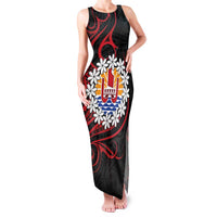 Tahitian Coat Of Arm and Tiare Flower Family Matching Tank Maxi Dress and Hawaiian Shirt Polynesian Tribal Tattoo LT9 Mom's Dress Black - Polynesian Pride