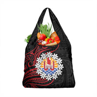 Tahitian Coat Of Arm and Tiare Flower Grocery Bag Polynesian Tribal Tattoo LT9 1-pack One Size Black - Polynesian Pride