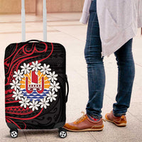 Tahitian Coat Of Arm and Tiare Flower Luggage Cover Polynesian Tribal Tattoo LT9 Black - Polynesian Pride
