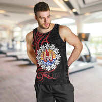 Tahitian Coat Of Arm and Tiare Flower Men Tank Top Polynesian Tribal Tattoo LT9 Black - Polynesian Pride