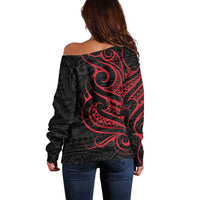Tahitian Coat Of Arm and Tiare Flower Off Shoulder Sweater Polynesian Tribal Tattoo LT9 - Polynesian Pride
