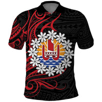 Tahitian Coat Of Arm and Tiare Flower Polo Shirt Polynesian Tribal Tattoo LT9 Black - Polynesian Pride