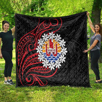 Tahitian Coat Of Arm and Tiare Flower Quilt Polynesian Tribal Tattoo LT9 - Polynesian Pride
