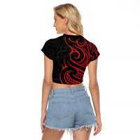 Tahitian Coat Of Arm and Tiare Flower Raglan Cropped T Shirt Polynesian Tribal Tattoo LT9 - Polynesian Pride