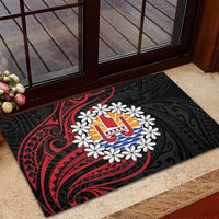 Tahitian Coat Of Arm and Tiare Flower Rubber Doormat Polynesian Tribal Tattoo LT9 - Polynesian Pride