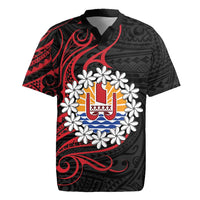 Tahitian Coat Of Arm and Tiare Flower Rugby Jersey Polynesian Tribal Tattoo LT9 Black - Polynesian Pride
