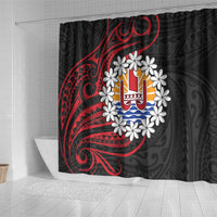 Tahitian Coat Of Arm and Tiare Flower Shower Curtain Polynesian Tribal Tattoo LT9 - Polynesian Pride