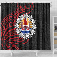 Tahitian Coat Of Arm and Tiare Flower Shower Curtain Polynesian Tribal Tattoo LT9 - Polynesian Pride