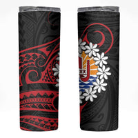 Tahitian Coat Of Arm and Tiare Flower Skinny Tumbler Polynesian Tribal Tattoo LT9 Black - Polynesian Pride