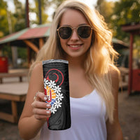 Tahitian Coat Of Arm and Tiare Flower Skinny Tumbler Polynesian Tribal Tattoo LT9 - Polynesian Pride