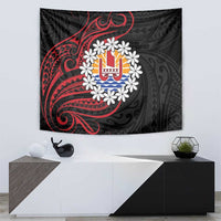 Tahitian Coat Of Arm and Tiare Flower Tapestry Polynesian Tribal Tattoo LT9 - Polynesian Pride