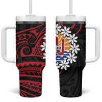 Tahitian Coat Of Arm and Tiare Flower Tumbler With Handle Polynesian Tribal Tattoo LT9 One Size: 40 oz Black - Polynesian Pride