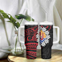 Tahitian Coat Of Arm and Tiare Flower Tumbler With Handle Polynesian Tribal Tattoo LT9 - Polynesian Pride