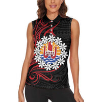 Tahitian Coat Of Arm and Tiare Flower Women Sleeveless Polo Shirt Polynesian Tribal Tattoo LT9 - Polynesian Pride
