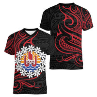 Tahitian Coat Of Arm and Tiare Flower Women V-Neck T-Shirt Polynesian Tribal Tattoo LT9 - Polynesian Pride