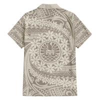Tahitian Tiare Flower Family Matching Long Sleeve Bodycon Dress and Hawaiian Shirt Beige Polynesian Pattern LT9 - Polynesian Pride