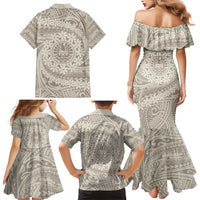 Tahitian Tiare Flower Family Matching Mermaid Dress and Hawaiian Shirt Beige Polynesian Pattern LT9 - Polynesian Pride