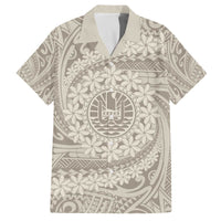 Tahitian Tiare Flower Family Matching Off Shoulder Short Dress and Hawaiian Shirt Beige Polynesian Pattern LT9 Dad's Shirt - Short Sleeve Beige - Polynesian Pride