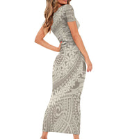 Tahitian Tiare Flower Family Matching Short Sleeve Bodycon Dress and Hawaiian Shirt Beige Polynesian Pattern LT9 - Polynesian Pride