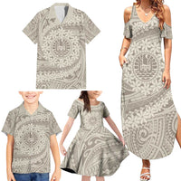 Tahitian Tiare Flower Family Matching Summer Maxi Dress and Hawaiian Shirt Beige Polynesian Pattern LT9 - Polynesian Pride