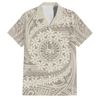 Tahitian Tiare Flower Family Matching Summer Maxi Dress and Hawaiian Shirt Beige Polynesian Pattern LT9 Dad's Shirt - Short Sleeve Beige - Polynesian Pride