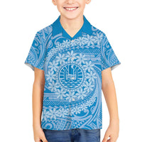 Tahitian Tiare Flower Hawaiian Shirt Blue Polynesian Pattern