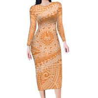 Tahitian Tiare Flower Family Matching Long Sleeve Bodycon Dress and Hawaiian Shirt Gold Polynesian Pattern LT9 Mom's Dress Gold - Polynesian Pride
