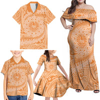 Tahitian Tiare Flower Family Matching Off Shoulder Maxi Dress and Hawaiian Shirt Gold Polynesian Pattern LT9 - Polynesian Pride