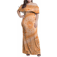 Tahitian Tiare Flower Family Matching Off Shoulder Maxi Dress and Hawaiian Shirt Gold Polynesian Pattern LT9 Mom's Dress Gold - Polynesian Pride