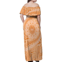 Tahitian Tiare Flower Family Matching Off Shoulder Maxi Dress and Hawaiian Shirt Gold Polynesian Pattern LT9 - Polynesian Pride