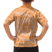 Tahitian Tiare Flower Family Matching Off Shoulder Short Dress and Hawaiian Shirt Gold Polynesian Pattern LT9 - Polynesian Pride