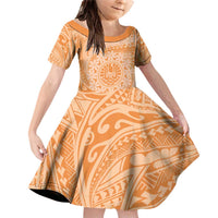 Tahitian Tiare Flower Family Matching Off Shoulder Short Dress and Hawaiian Shirt Gold Polynesian Pattern LT9 Daughter's Dress Gold - Polynesian Pride