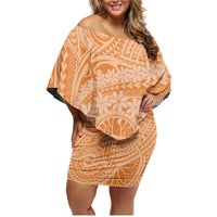 Tahitian Tiare Flower Family Matching Off Shoulder Short Dress and Hawaiian Shirt Gold Polynesian Pattern LT9 Mom's Dress Gold - Polynesian Pride