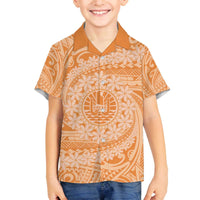 Tahitian Tiare Flower Family Matching Off Shoulder Short Dress and Hawaiian Shirt Gold Polynesian Pattern LT9 Son's Shirt Gold - Polynesian Pride