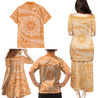 Tahitian Tiare Flower Family Matching Puletasi and Hawaiian Shirt Gold Polynesian Pattern LT9 - Polynesian Pride