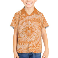 Tahitian Tiare Flower Family Matching Short Sleeve Bodycon Dress and Hawaiian Shirt Gold Polynesian Pattern LT9 Son's Shirt Gold - Polynesian Pride