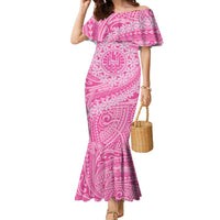 Tahitian Tiare Flower Family Matching Mermaid Dress and Hawaiian Shirt Pink Polynesian Pattern LT9 Mom's Dress Pink - Polynesian Pride