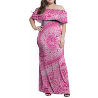 Tahitian Tiare Flower Family Matching Off Shoulder Maxi Dress and Hawaiian Shirt Pink Polynesian Pattern LT9 Mom's Dress Pink - Polynesian Pride