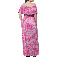 Tahitian Tiare Flower Family Matching Off Shoulder Maxi Dress and Hawaiian Shirt Pink Polynesian Pattern LT9 - Polynesian Pride