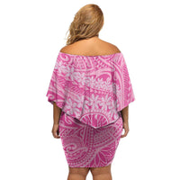 Tahitian Tiare Flower Family Matching Off Shoulder Short Dress and Hawaiian Shirt Pink Polynesian Pattern LT9 - Polynesian Pride
