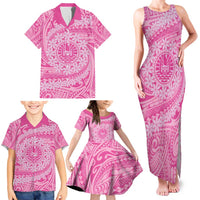 Tahitian Tiare Flower Family Matching Tank Maxi Dress and Hawaiian Shirt Pink Polynesian Pattern LT9 - Polynesian Pride