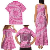 Tahitian Tiare Flower Family Matching Tank Maxi Dress and Hawaiian Shirt Pink Polynesian Pattern LT9 - Polynesian Pride