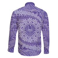 Tahitian Tiare Flower Family Matching Long Sleeve Bodycon Dress and Hawaiian Shirt Violet Polynesian Pattern LT9 - Polynesian Pride