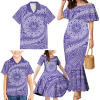 Tahitian Tiare Flower Family Matching Mermaid Dress and Hawaiian Shirt Violet Polynesian Pattern LT9 - Polynesian Pride